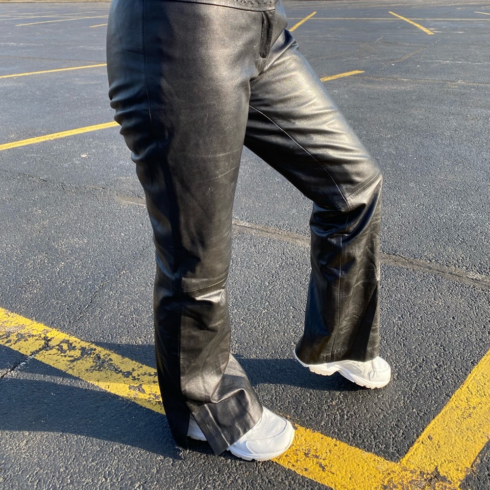 🌐 Vintage y2k black leather bootcut pants